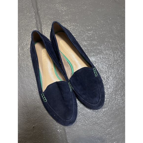 Talbots Blue Suede Leather Classic Flat Loafers Womens Shoe Size 5.5 Preppy EUC - Picture 1 of 5